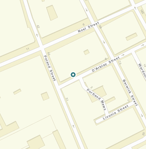 Map of Rocket Developments office on D’Arblay Street, Soho, London